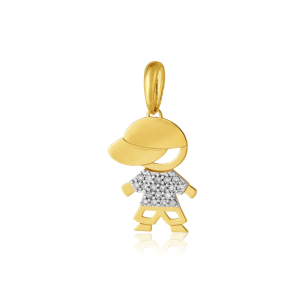 Pingente Ouro Amarelo 18K menino com Diamantes de 0,5 pontos