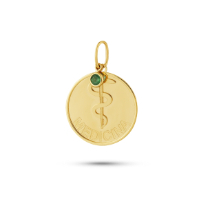 Pingente Medicina com Esmeralda em Ouro Amarelo 18K