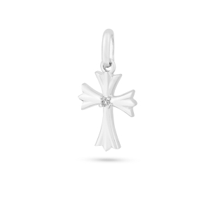 Pingente Cruz com Brilhante em Ouro Branco 18K