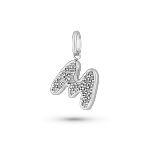 Pingente Infantil Letra M com Diamantes em Ouro Branco 18K