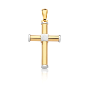 Pingente Ouro Amarelo 18K - Cruz detalhes em Ouro Branco 18K  