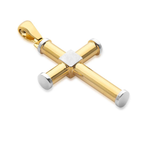 Pingente Ouro Amarelo 18K - Cruz detalhes em Ouro Branco 18K 