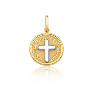 Pingente de ouro Amarelo medalha batismo / eucaristia