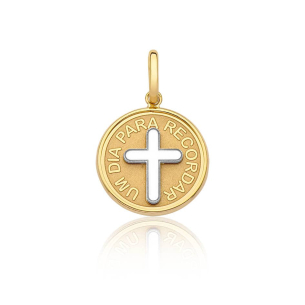 Pingente Ouro Amarelo 18K medalha batismo / eucaristia