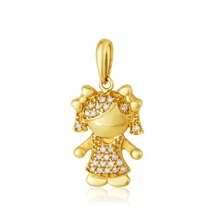 Pingente de ouro amarelo - menina com Diamantes - 18k