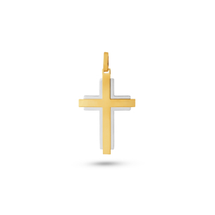 Pingente Cruz em Ouro Amarelo 18k e Ouro Branco 18k Sobreposição Mônaco 
