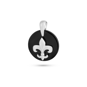 Pingente Flor De Lis Onix Ouro Amarelo 18K