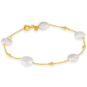 Pulseira com Diamantes e Pérolas em Ouro Amarelo 18K