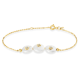 Pulseira feminina três madrepérolas em Ouro Amarelo 18K com diamantes   