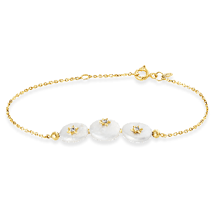 Pulseira de ouro feminina três madrepérolas com diamantes