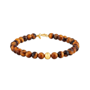 Pulseira com Olho de Tigre em Ouro Amarelo 18k
