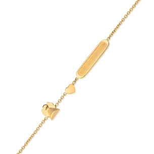 Pulseira Infantil Placa Anjo Coração em Ouro Amarelo 18K
