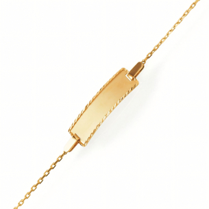 Pulseira Infantil Placa Elo Cadeado em Ouro Amarelo 18K