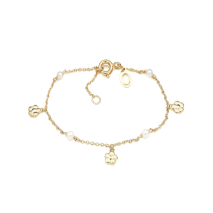 Pulseira em Ouro infantil flor com pérolas