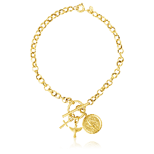 Pulseira feminina medalha São Bento em Ouro Amarelo 18K  