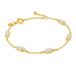 Pulseira Infantil de Ouro Amarelo com Madrepérola e Diamantes - 18K