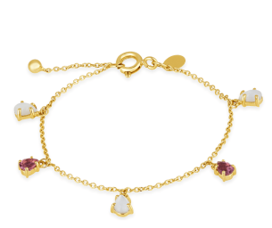 Pulseira Infantil de Ouro Amarelo com Madrepérola e Turmalina Rosa - 18K