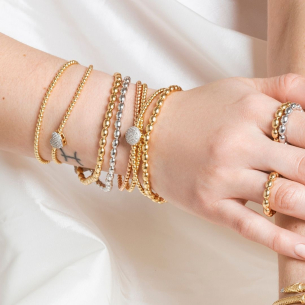 Pulseira em Ouro Amarelo 18K de bolinhas e Coração com Diamantes 