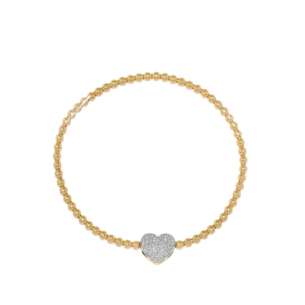 Pulseira em Ouro Amarelo 18K de bolinhas e Coração com Diamantes  