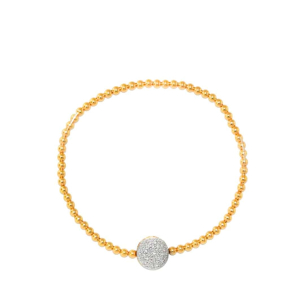 Pulseira Ouro Amarelo de bolinhas e bola com Diamantes - 18K