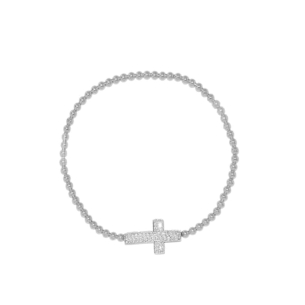 Pulseira Ouro branco bolinhas de Cruz em Diamantes - 18K