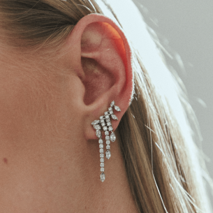 Brinco Earcuff de ouro branco com Diamantes - 18K