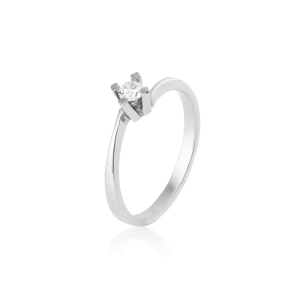 Anel Solitário em Ouro Branco 18K com Diamante 