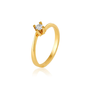 Anel Solitário em Ouro Amarelo 18K com Diamante 