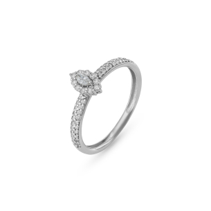 Anel Solitário com Brilhantes em Ouro Branco 18K