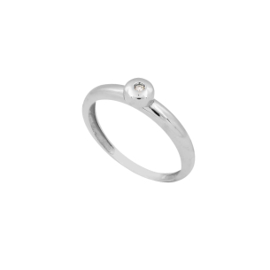 Anel Solitário em Ouro Branco 18K com Diamantes 