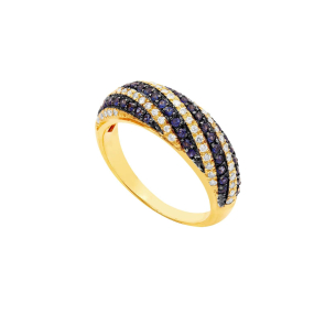 Anel em Ouro Amarelo 18K com Safiras Azuis E Diamantes 
