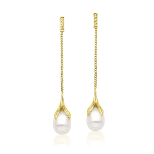 Brinco em Ouro Amarelo 18K com Diamantes e Pérola   