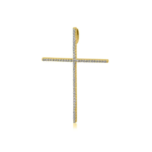 Pingente de ouro amarelo 18k cruz com Diamantes
