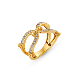 Anel 2 Ferraduras em Ouro Amarelo 18K com Diamantes