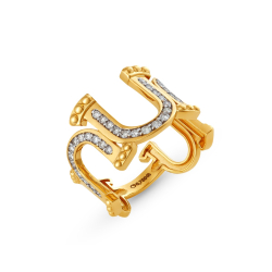 Anel Ferradura em Ouro Amarelo 18K com Diamantes