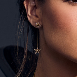 Brincos Estrelas 2 em 1 em Ouro Amarelo 18K com Diamantes